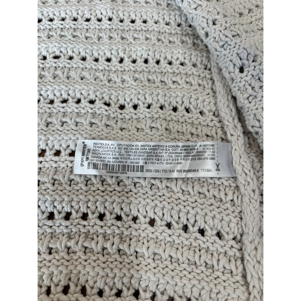 Zara chunky cardigan sweater boho fringe grey women's size small cotton blend - Picture 10 of 11